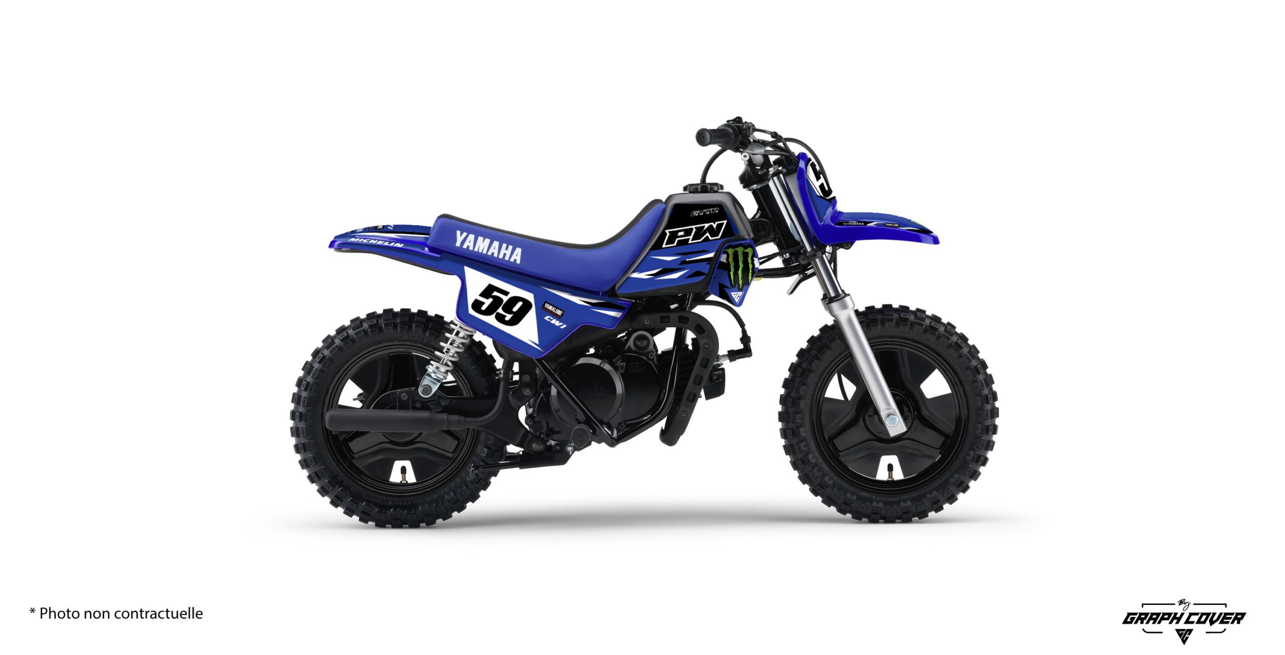 motocross-deco-Yamaha-PW-Tory-Bleu-3D Kit déco Yamaha PW personnalisable pour motocross enfant, livraison rapide, meilleur prix, qualité pro, conseils et pose facile, fabriqué en France