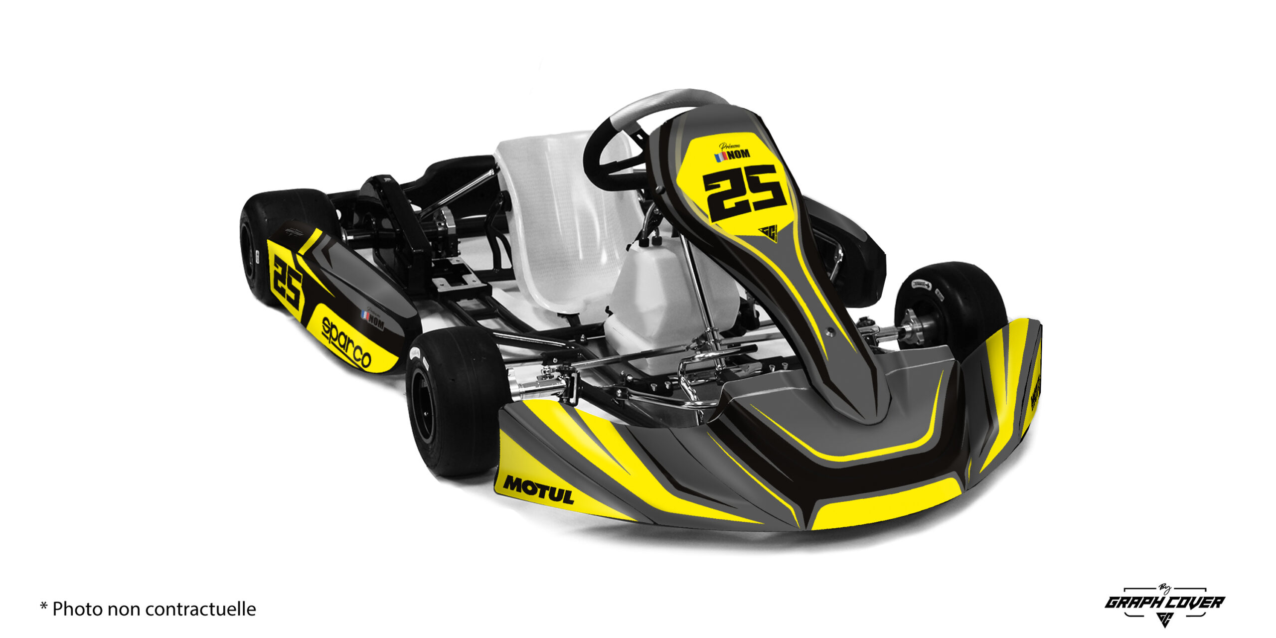 KG-506-Sleek-Jaune-3D Découvrez le kit déco KG 506, parfait pour personnaliser votre kart avec un style dynamique et unique. Disponible en plusieurs finitions et couleurs