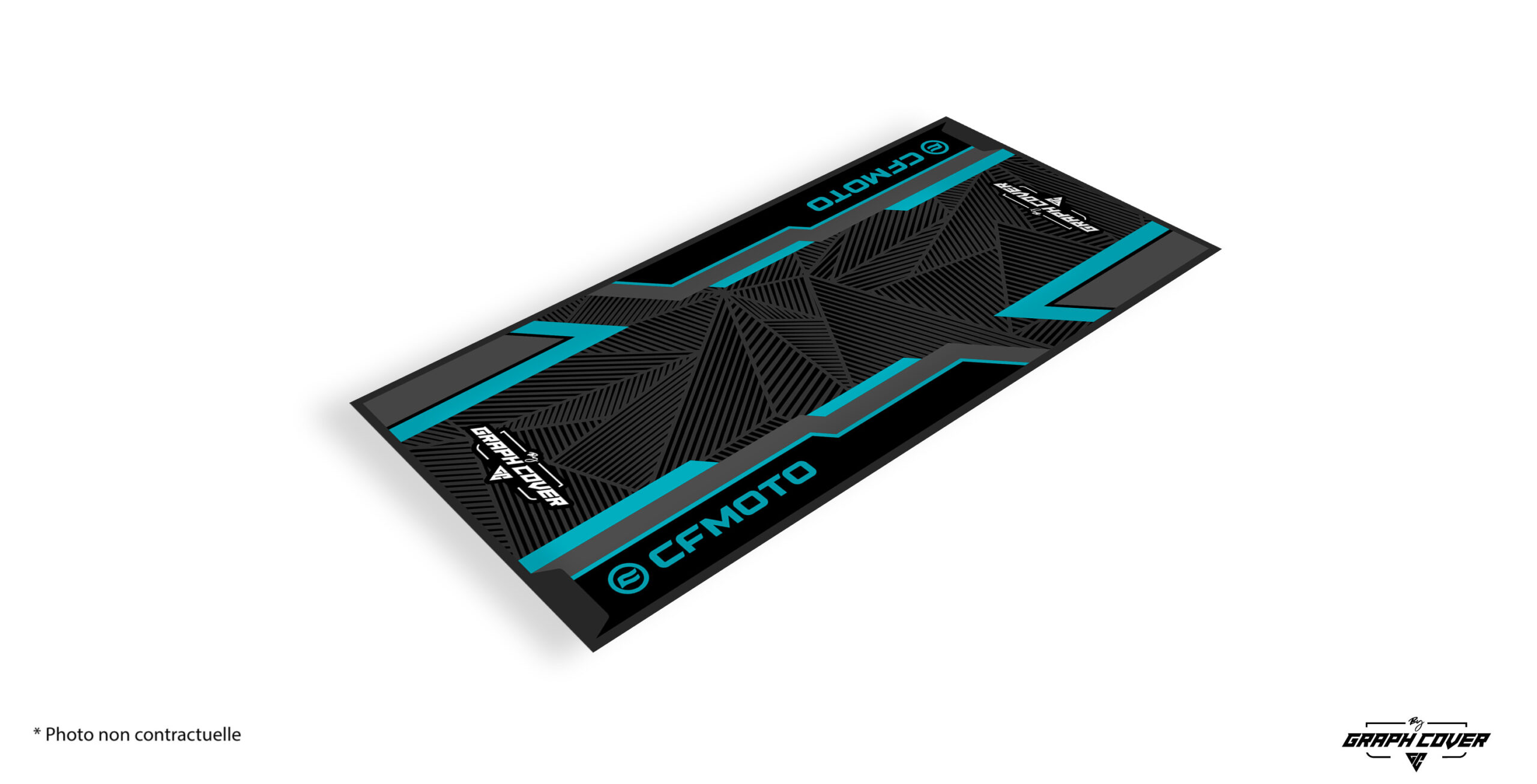 TAPISMOTOMODEL1CFMOTO95x200_3D Protégez votre sol grâce au tapis environnemental CF MOTO, conçu spécialement pour les passionnés de vitesse et de sports mécaniques !