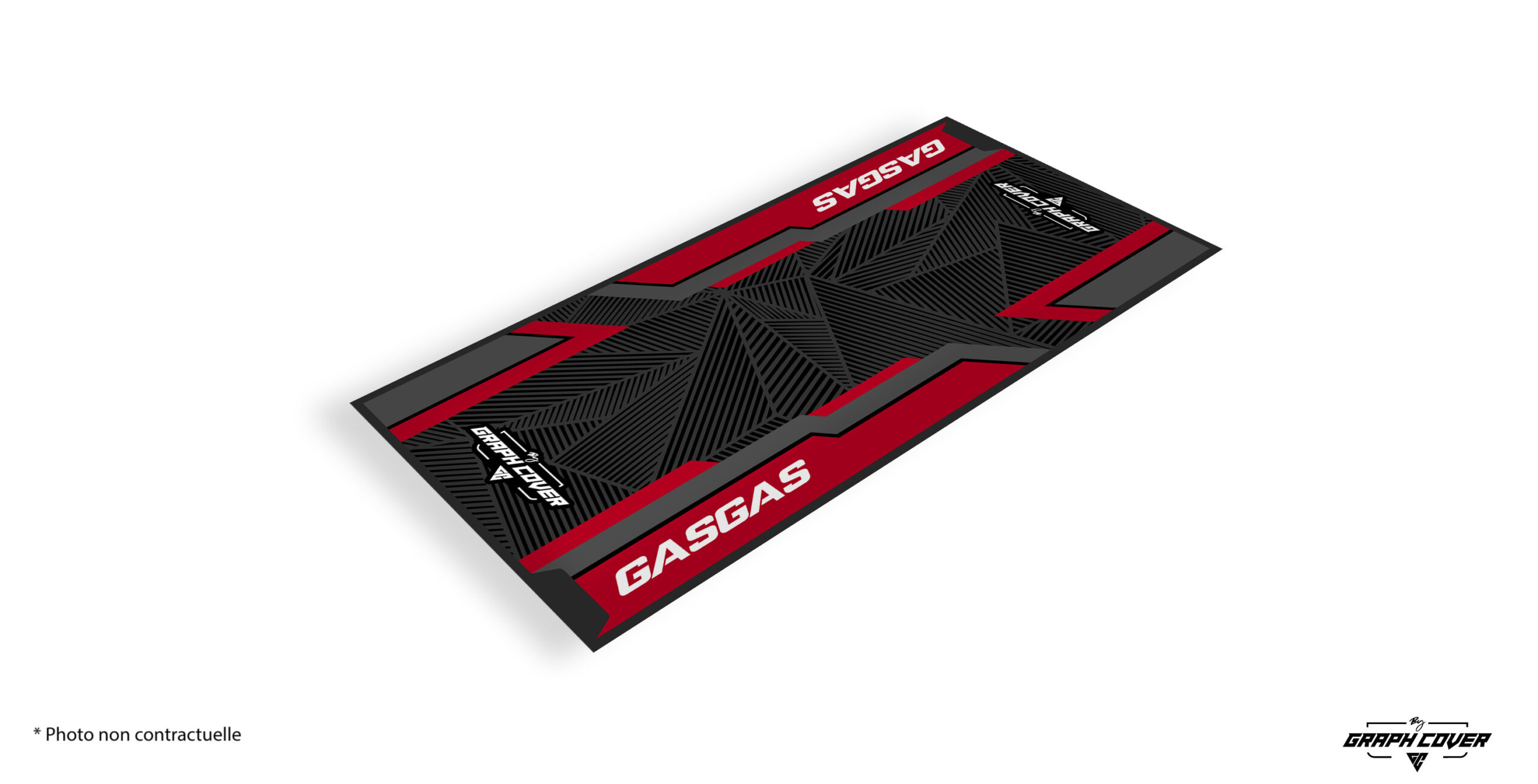 TAPISMOTOMODEL1GASGAS95x200_3D Protégez votre sol grâce au tapis environnemental moto GASGAS, conçu spécialement pour les passionnés de vitesse et de sports mécaniques !
