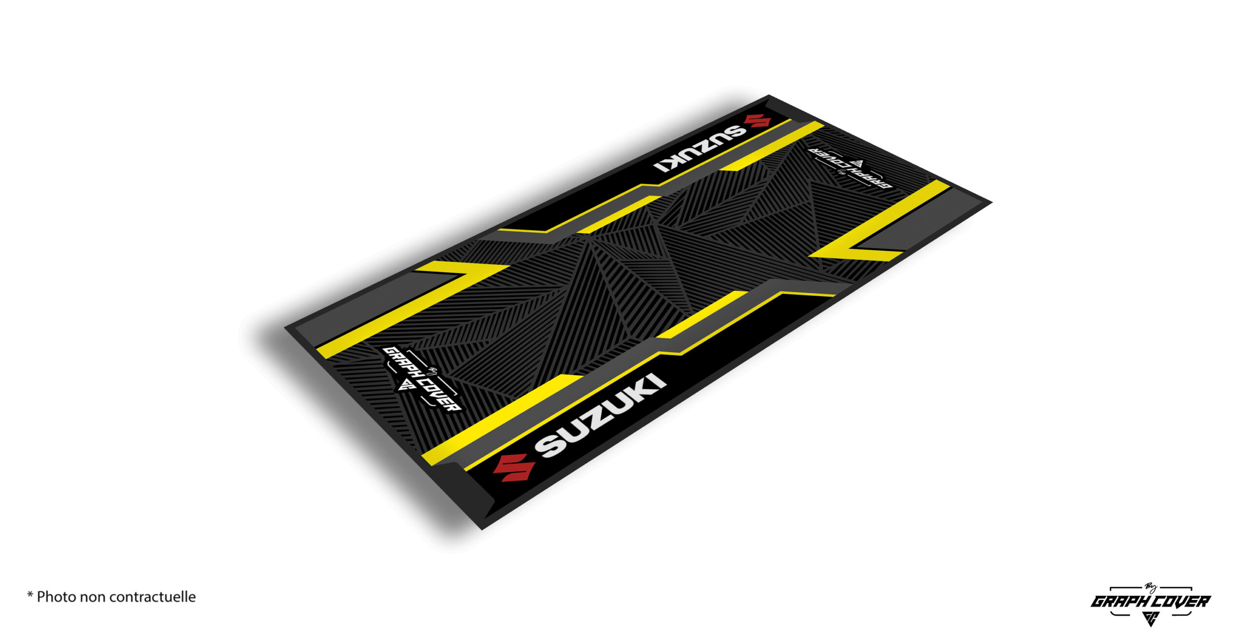 TAPISMOTOMODEL1SUZUKI95x200_3D Protégez votre sol grâce au tapis environnemental moto SUZUKI, conçu spécialement pour les passionnés de vitesse et de sports mécaniques !