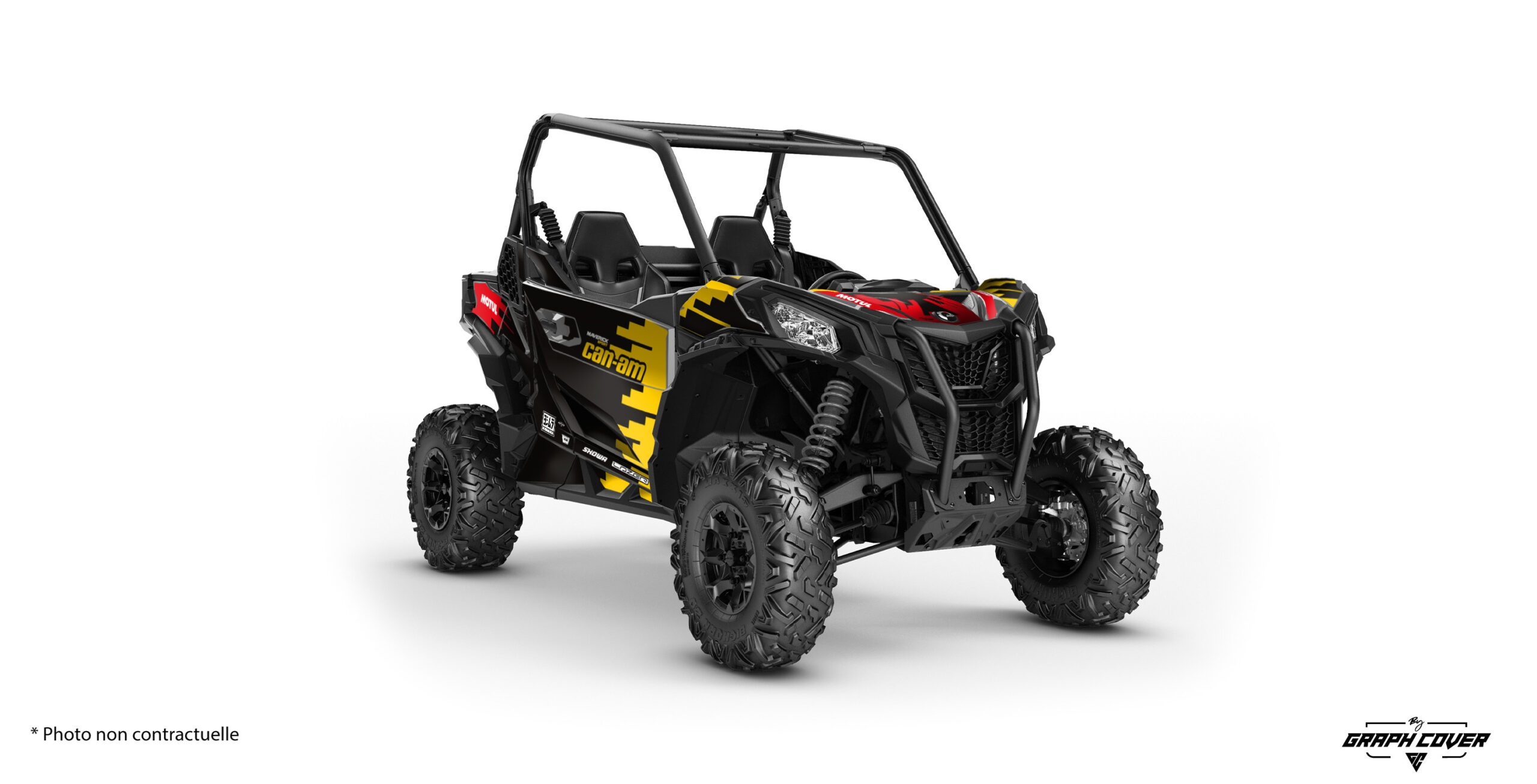 Maverick-Sport-Dust-jaune-3D Apportez une touche unique à votre Can-Am avec le kit déco Maverick Sport Dust. Inspiré des paysages désertiques, conçu pour les passionnés de tout-terrain.