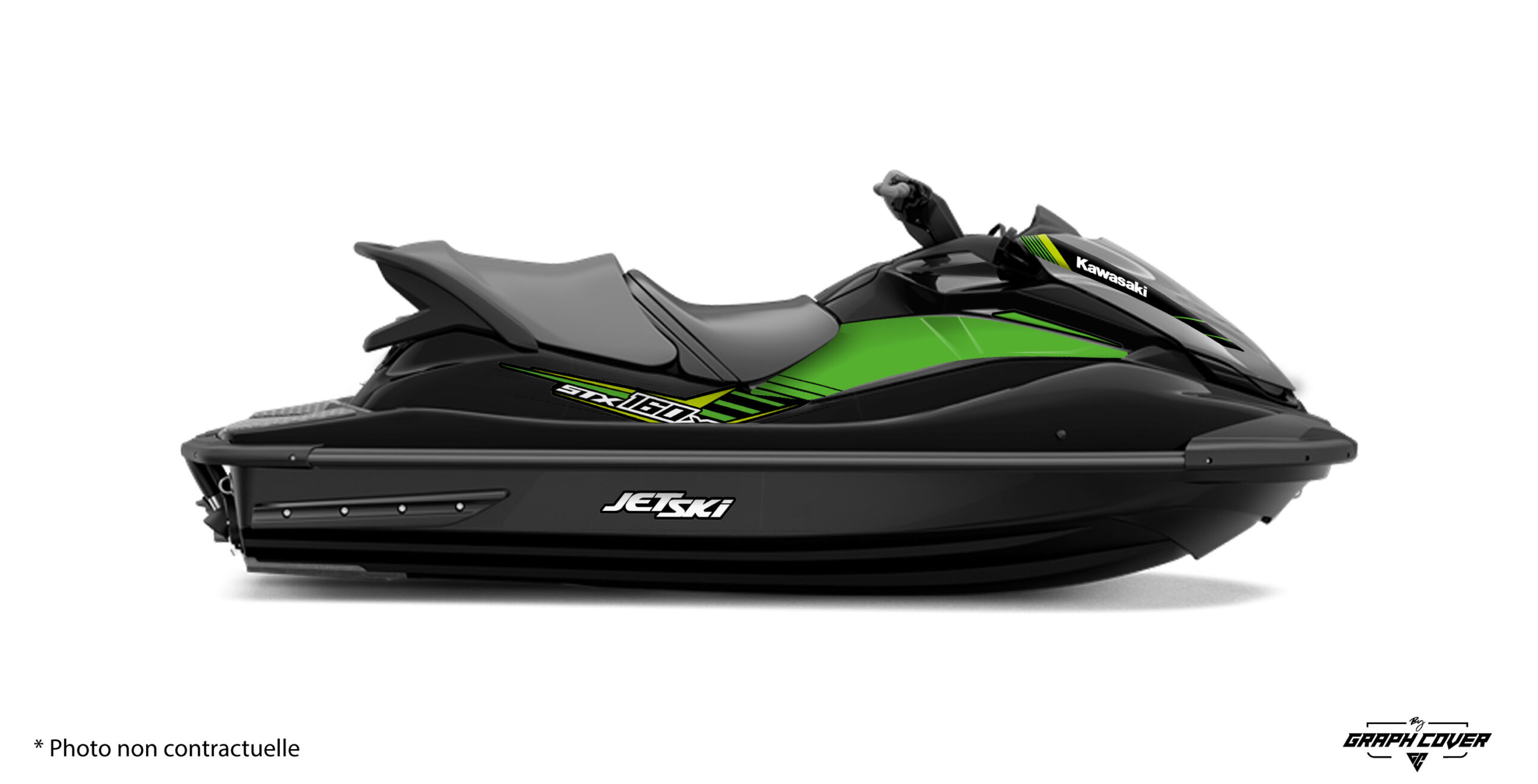 Kawasaki-STX-160X-Trace-Cut-series-Vert-3D Envie de raviver le look de ton Kawasaki STX 160 tout en respectant l’esprit d’origine ? Les stickers Jet SKi STX 160 Trace est fait pour toi.