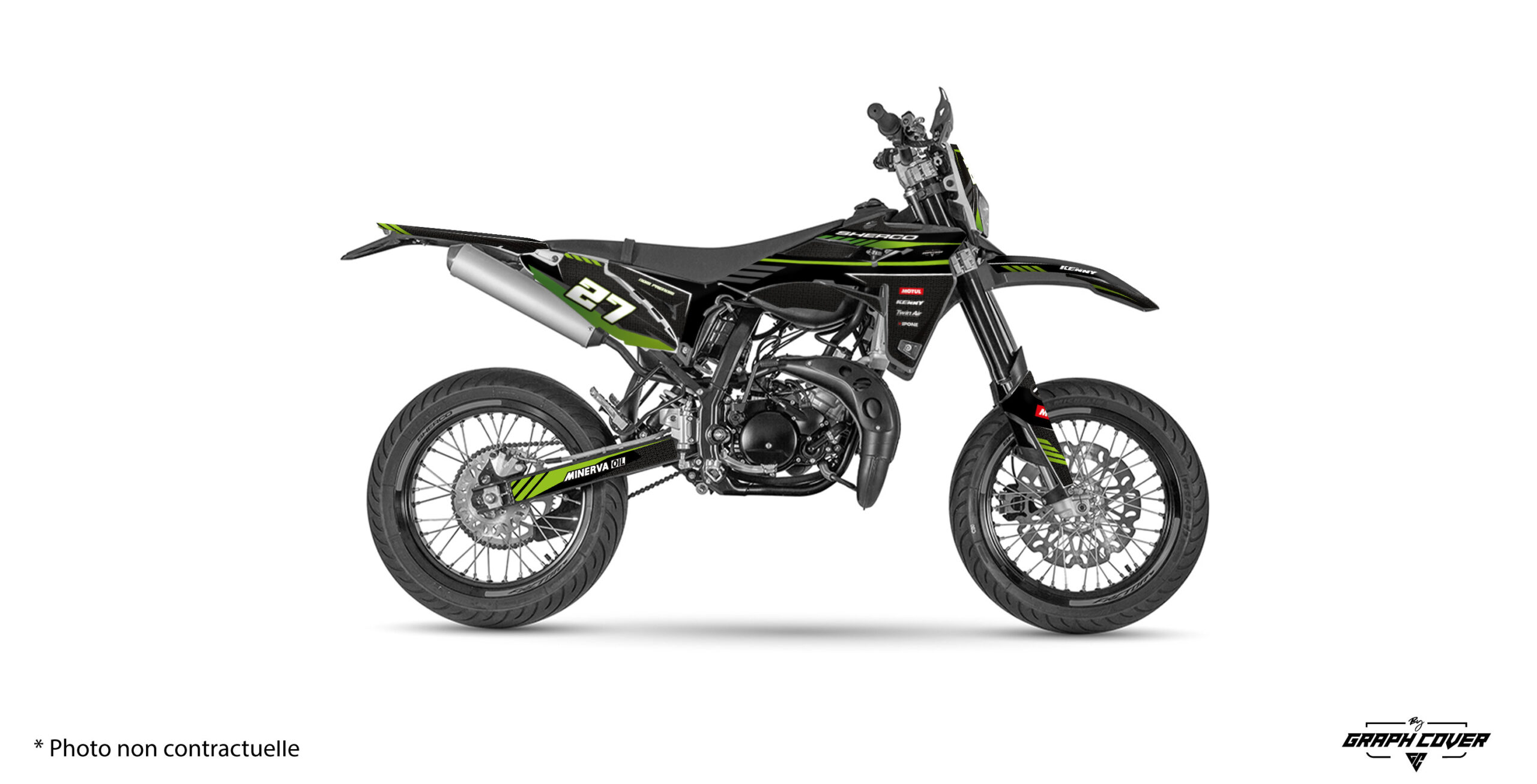 Transformez votre Sherco SM 50 en véritable machine de course avec notre Kit déco Sherco SM50 au design Drivon. Fabrication : française et à la commande.