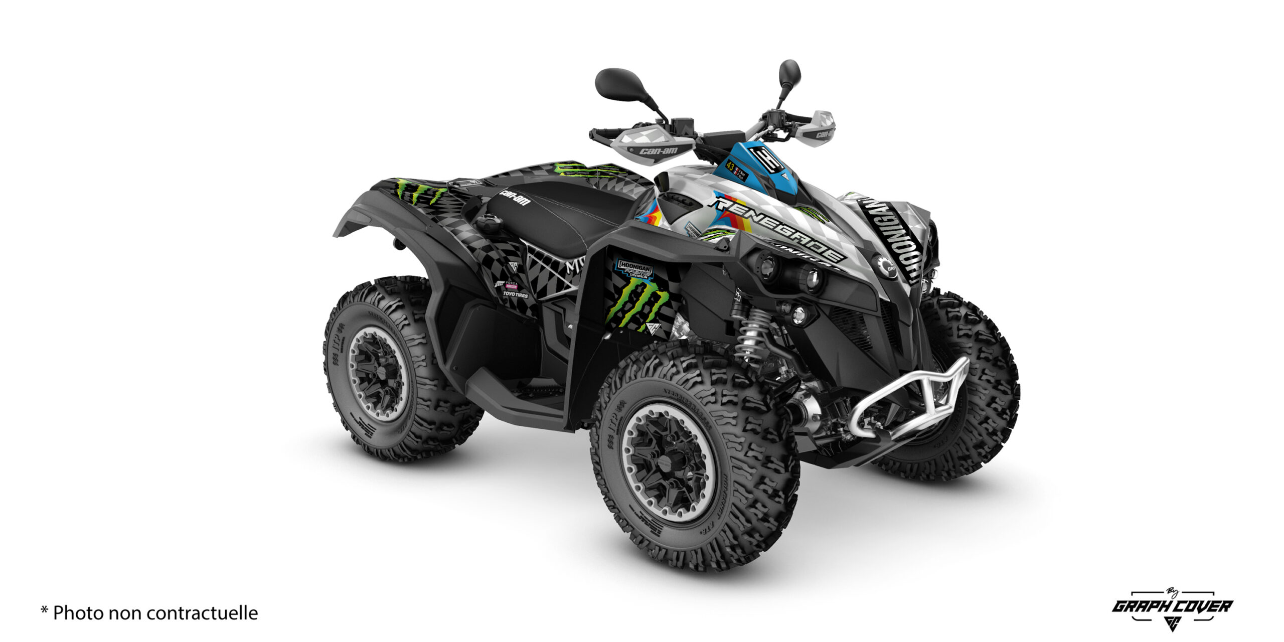 Transformez votre machine avec les stickers quad Renegade signés Graph Cover. Le design KB Ara rend hommage à l’univers du rallye et aux véhicules de légende.