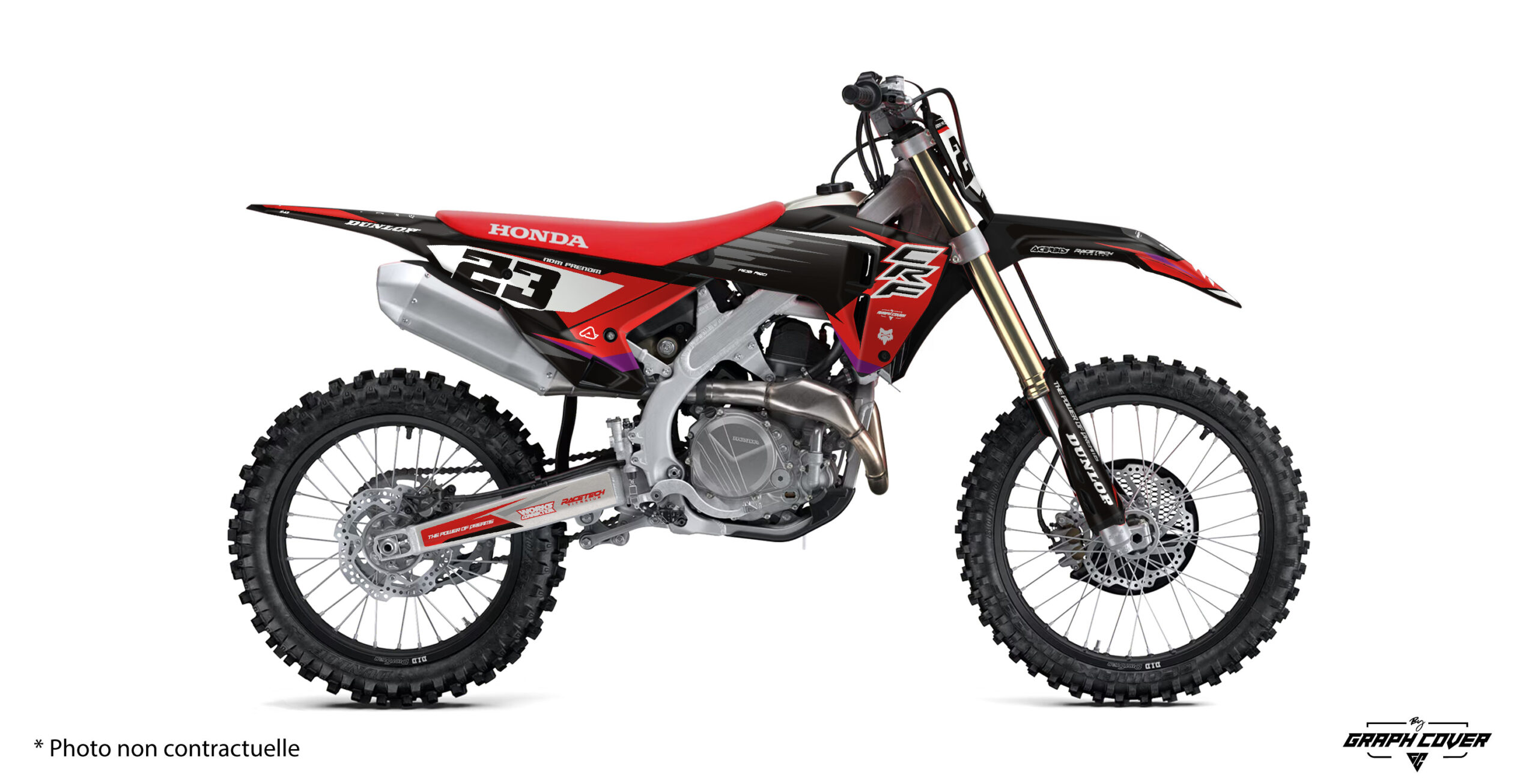 Sublime ta Honda avec le Kit déco CRF – Design Tomina, une création exclusive Graph Cover qui incarne l’équilibre parfait entre performance, style et robustesse.