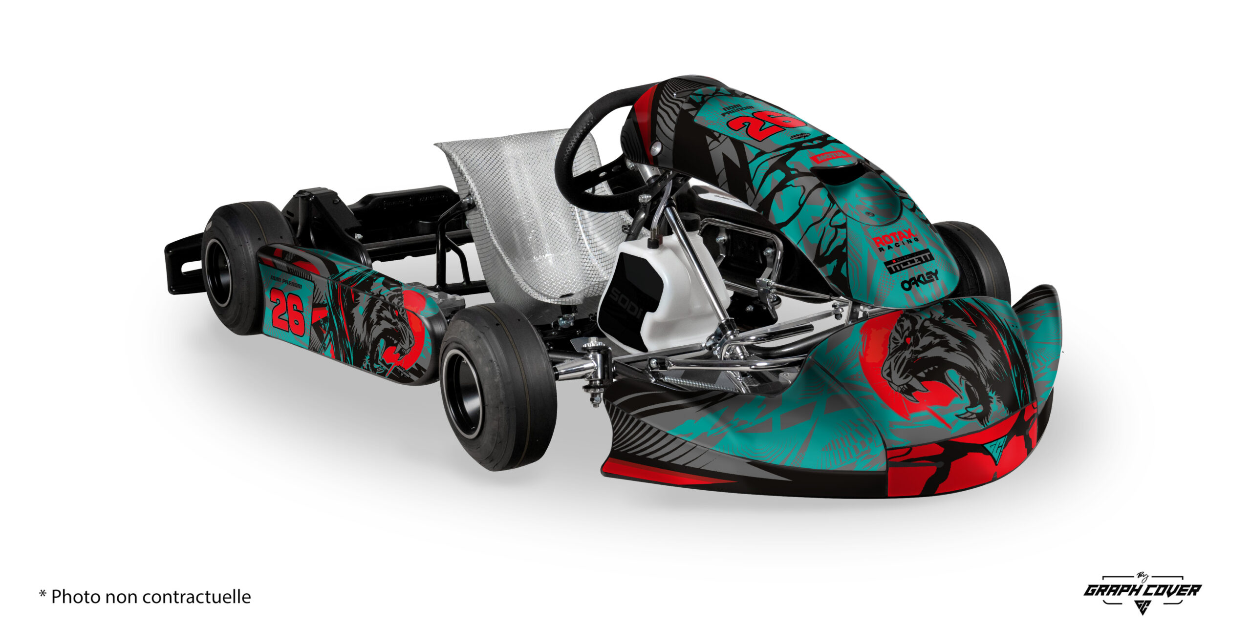KG-MK27---25-à-actuel-V2-Tora-Turquoise-3D Dominez la piste avec les Stickers karting MK27 – Design Tora, une création signée Graph Cover mêlant puissance visuelle et style audacieux.