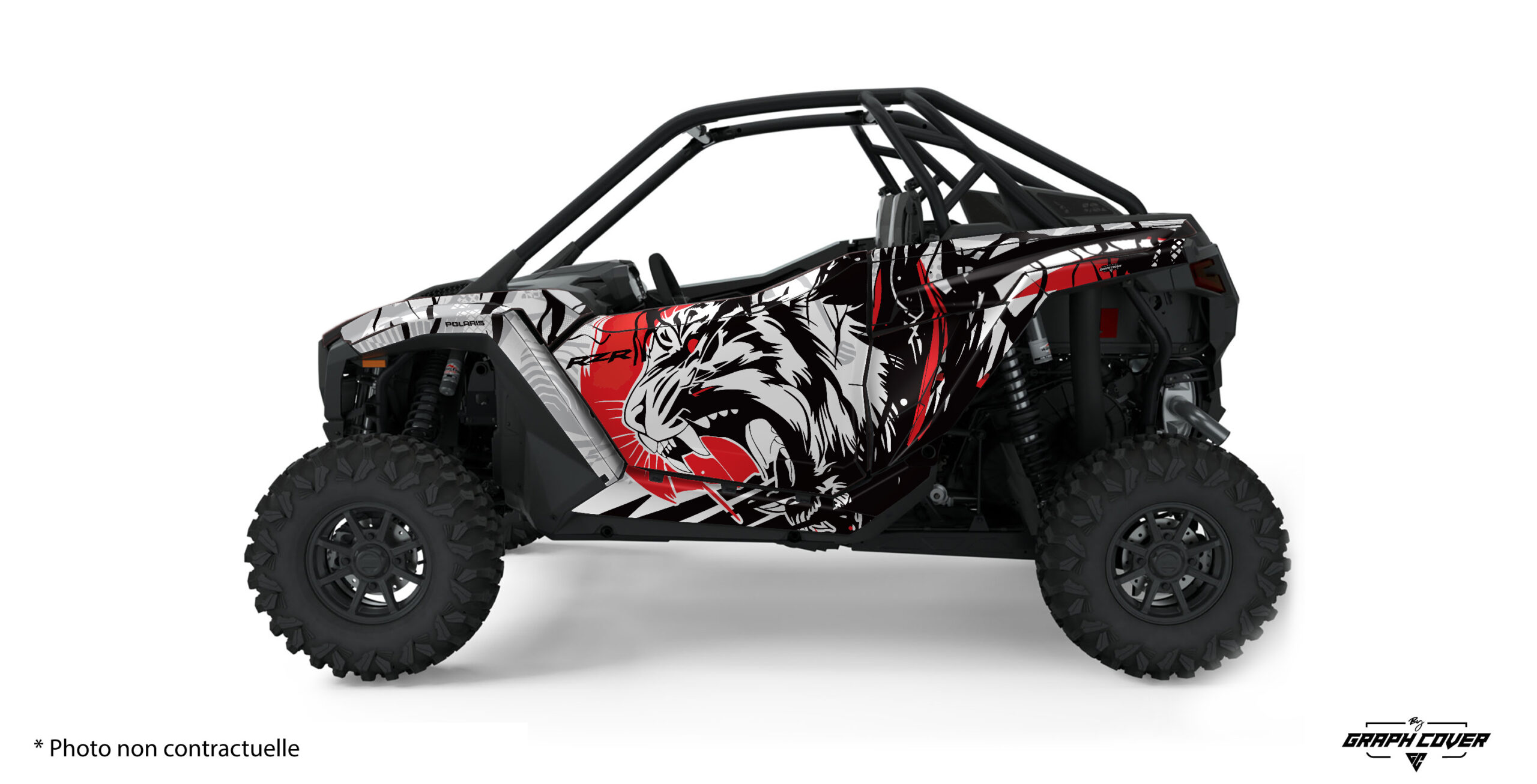 POLARIS-RZR-PRO-S-PRO-R-PRO-XP--25+-Tora-Rouge-3D Imposez votre style sur les pistes avec le Stickers RZR Pro XP – Design Tora, un kit déco complet au look félin et percutant inspiré de l’univers manga.