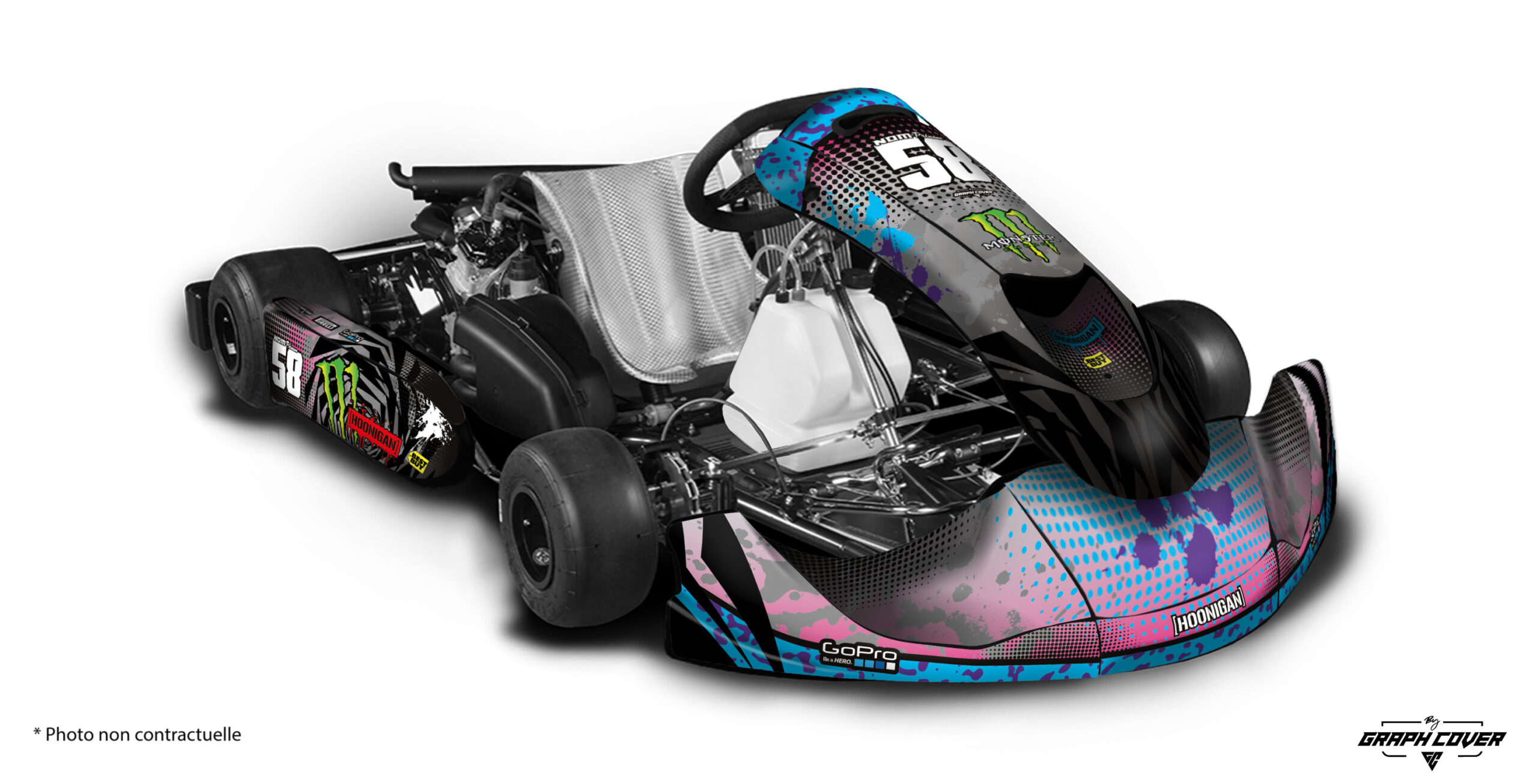 Stickers pour KG 508 design Gymkhana par Graph Cover. Style hoonigan, visuel percutant et personnalisation complète pour un kart au caractère affirmé.