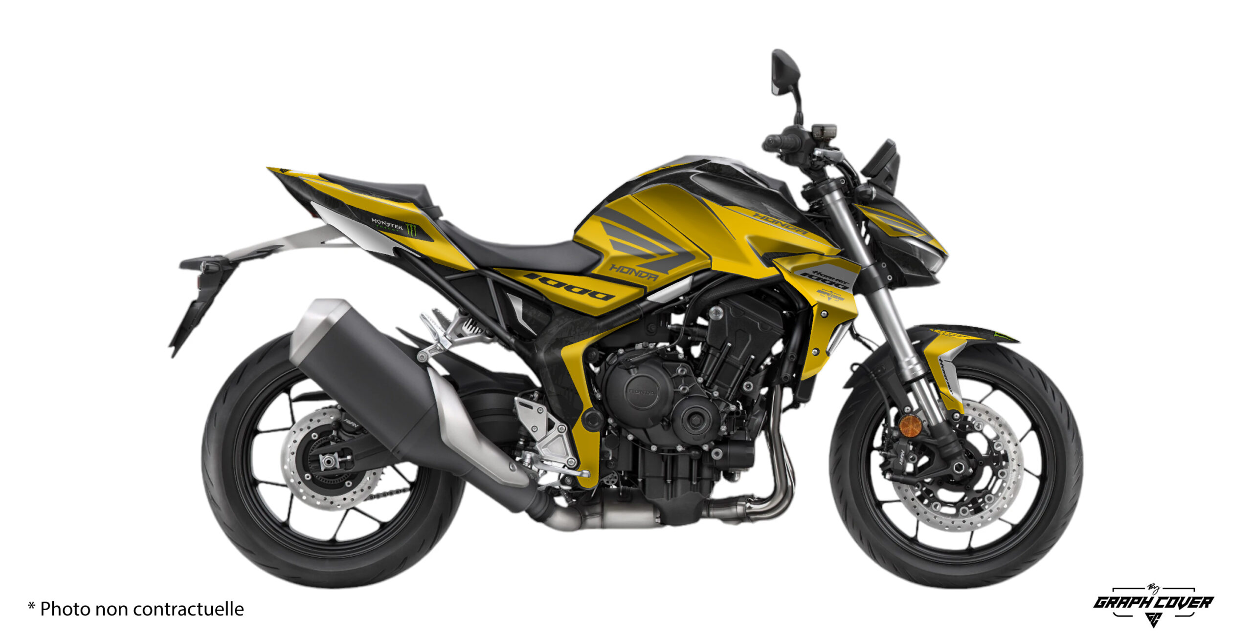 HONDA-CB-1000-HORNET-Standard-+-SP-2025+-Jakarta-Jaune-3D Le Kit Déco Honda CB1000 Hornet Jakarta transforme instantanément votre roadster. Il renforce son caractère. Il accentue sa sportivité.