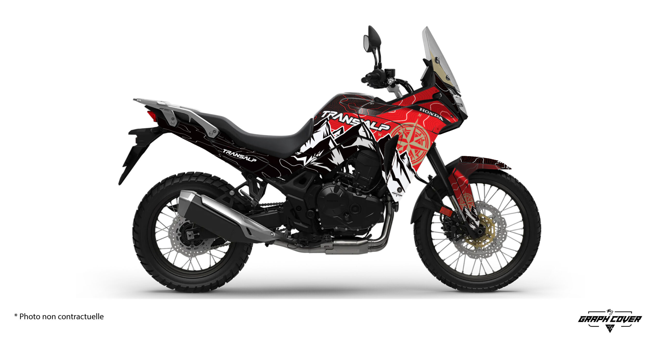 HONDA-XL-750-TRANSALP-2023+-TRAVEL-Rouge-3D Kit déco Transalp 750 Travel pour Honda XL 750. Design aventure, finitions premium et personnalisation complète pour un style unique taillé pour le voyage.