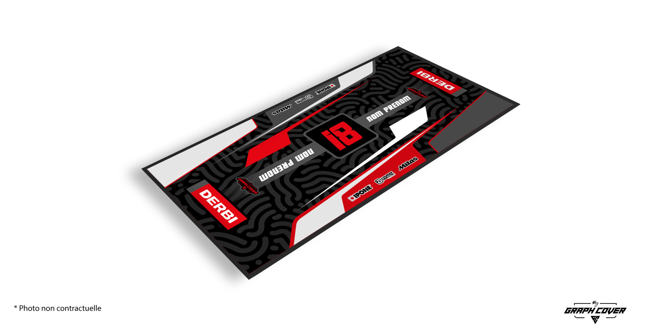 Affiche fièrement les couleurs de ta marque avec ce tapis moto Derbi, un modèle pensé pour les passionnés de deux-roues et les amateurs de compétition.