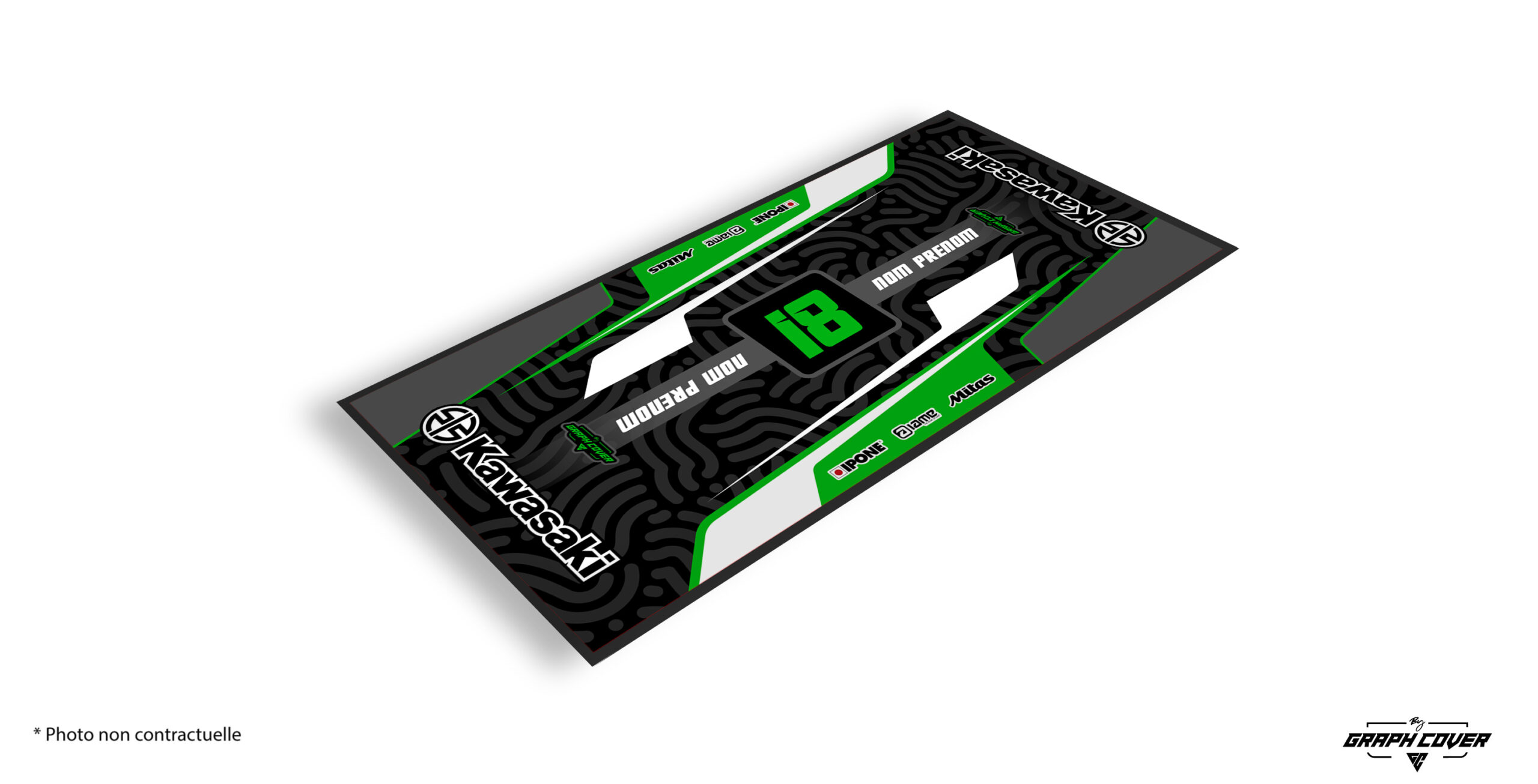 Fais briller ton espace de travail ou de compétition avec le tapis moto Kawasaki, un modèle haut de gamme pensé pour les pilotes et passionnés de la marque.