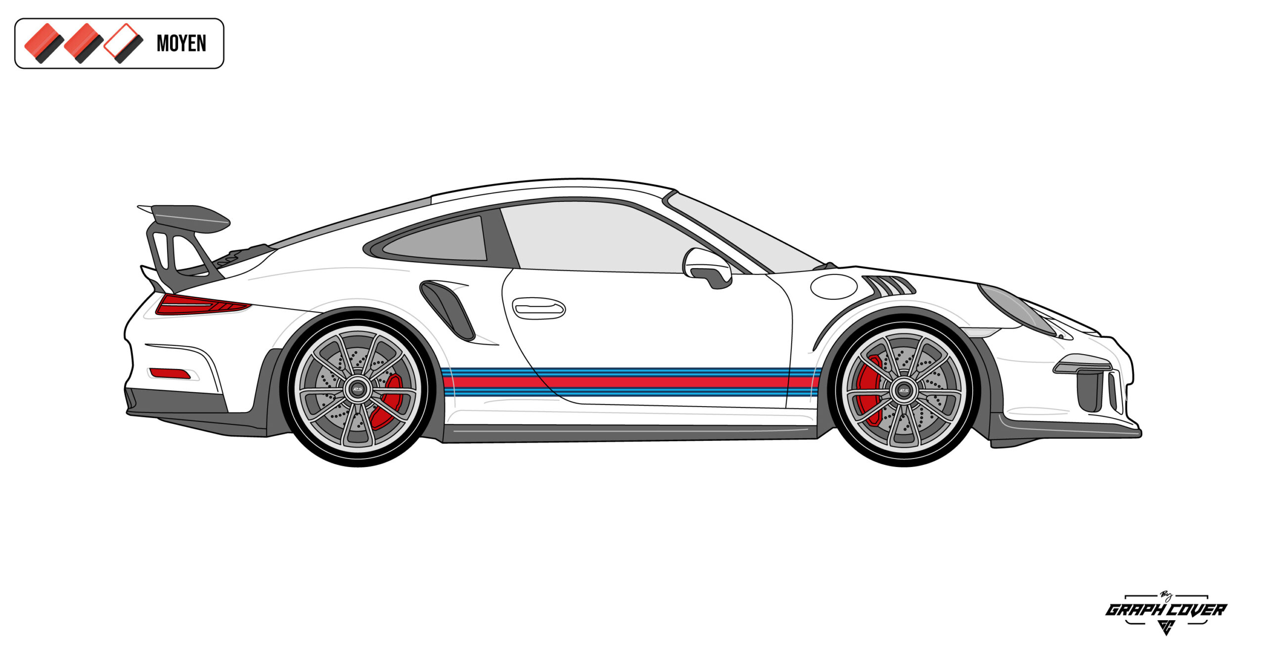 911GT3RSBANDESMARTINI3D Kit stickers Bandes Martini pour Porsche 911 GT3 RS. Design racing iconique, couleurs personnalisables, pose accessible et finition brillante de qualité.