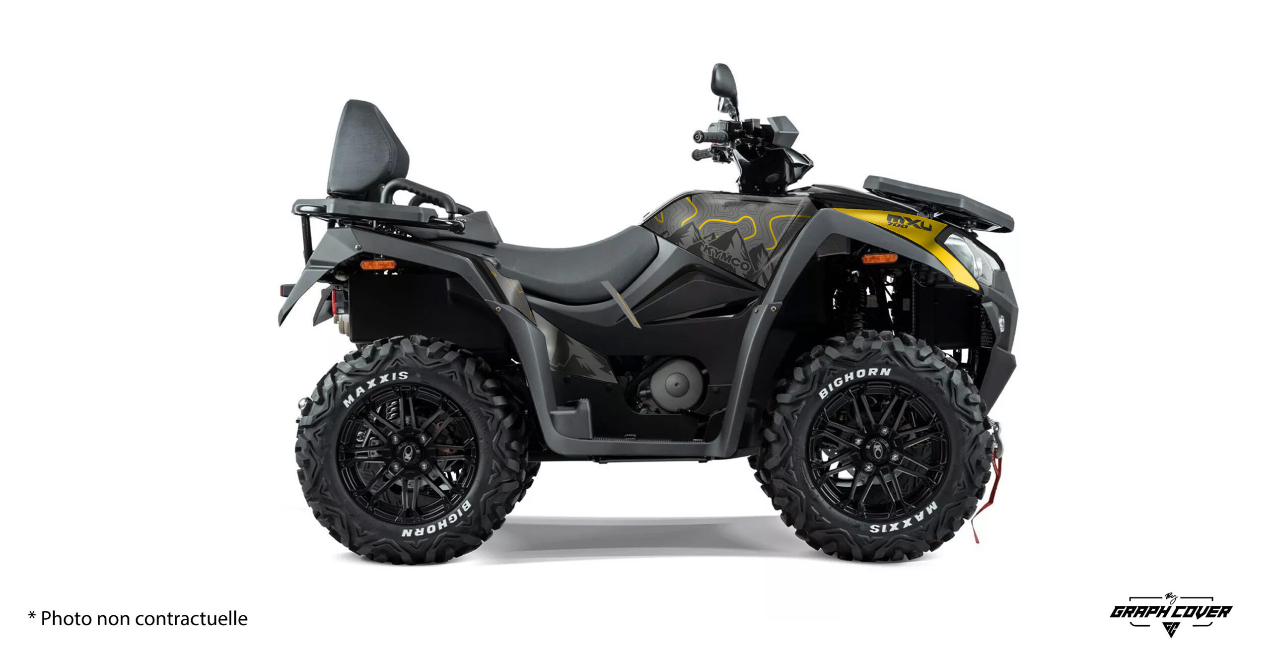 kit-déco-MXU-550-700---2019-Actualisé-v3-travel-gris Avec nos Stickers Quad Kymco MXU, ton 550 ou 700 prend une allure aventure. Le design TRAVEL s’inspire des paysages alpins, des tracés GPS et des cartes topographiques.