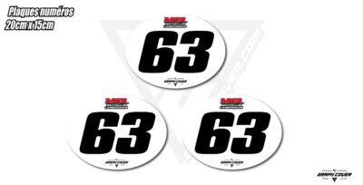 Pack de 3 plaques numéros CFS ovales autocollantes, conformes au règlement officiel du Championnat de France sur Sable pour une totale conformité en course.