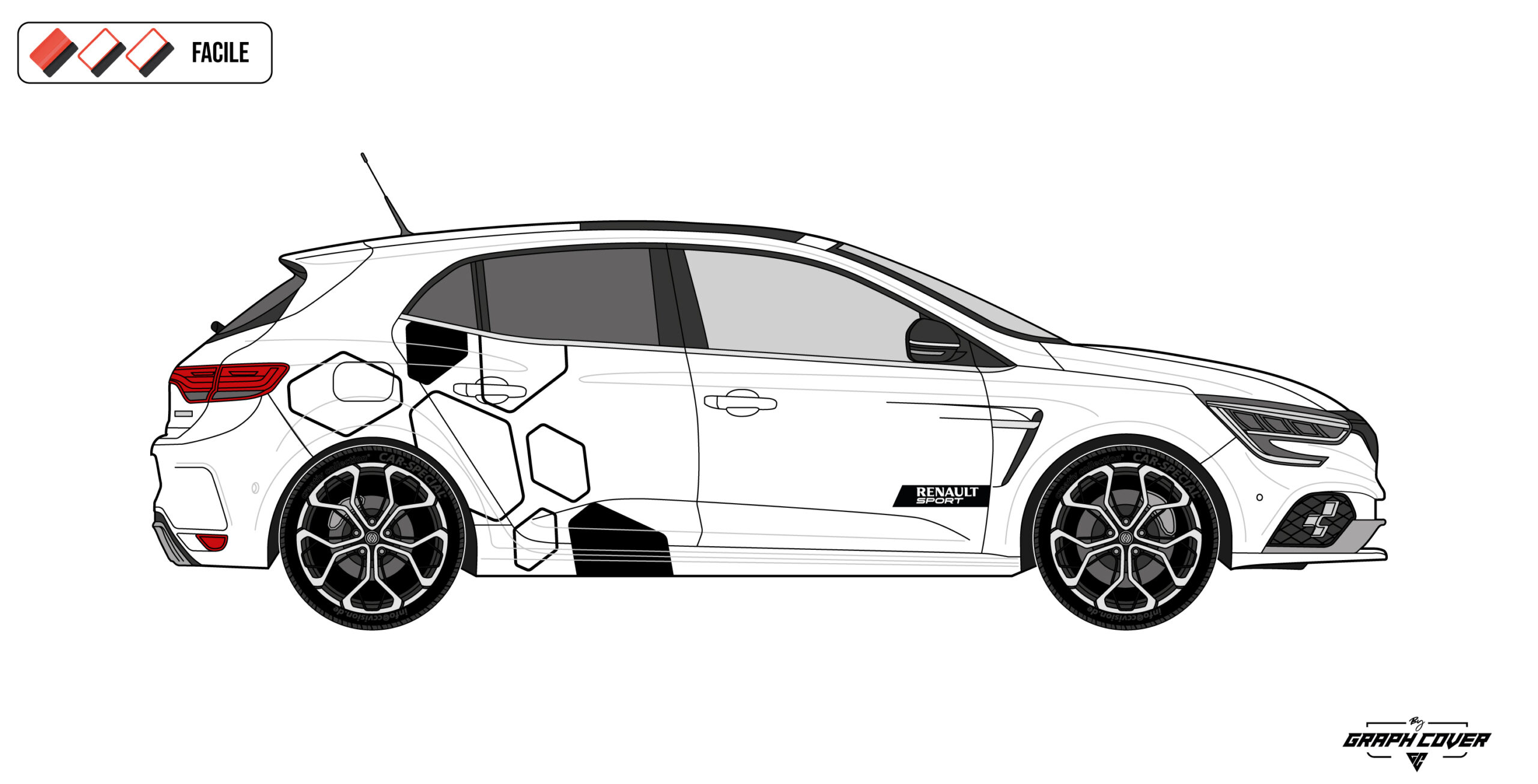 RMEG4RSHEXALINE3D Le Kit stickers Renault Mégane diamants Hexa Line apporte une signature graphique moderne et sportive à la Mégane. Pose facile et finitions au choix.