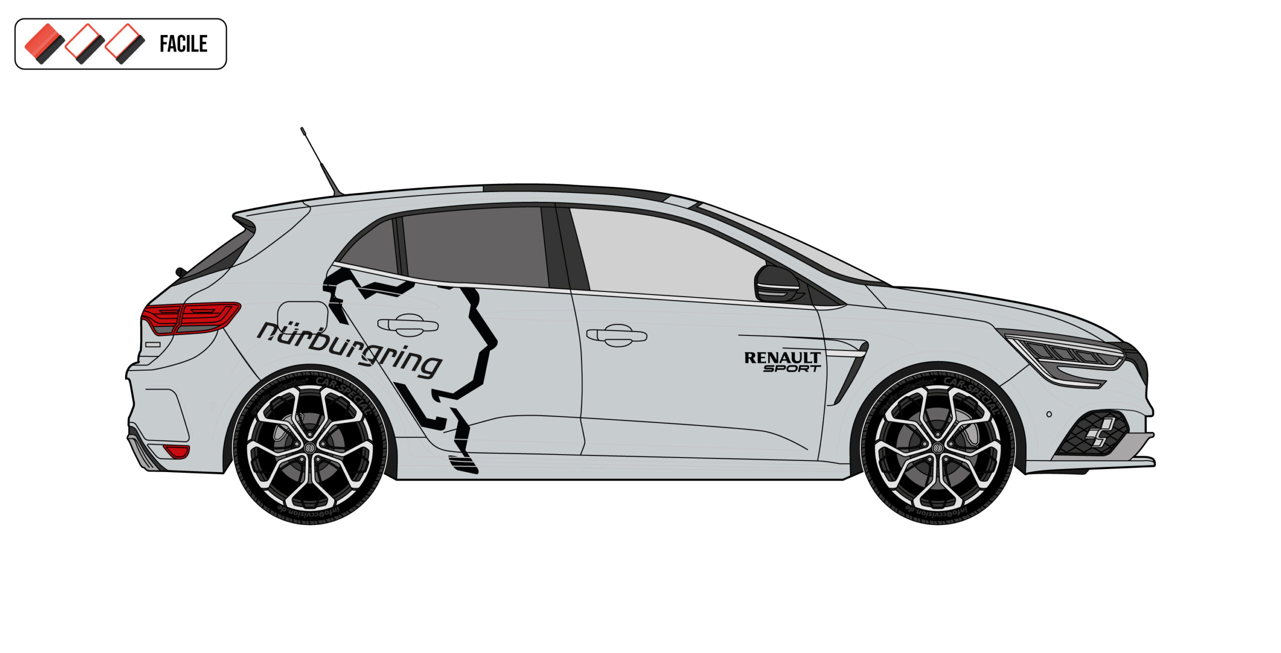 Envie de donner à ta Mégane un look circuit ? Le Kit Stickers Nurburgring Renault Sport transforme instantanément le style de ta voiture.
