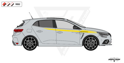 Apportez un style racing à votre Renault avec les autocollants latéraux portes Mégane Pinstripe. Kit personnalisable (couleurs, vinyles, finitions).
