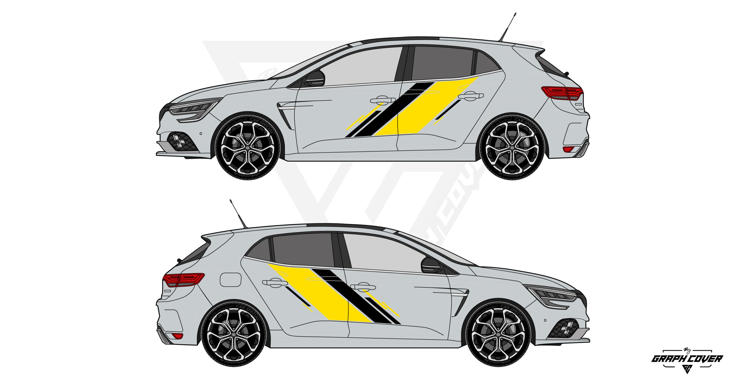 RMEG4RSSLASH Kit Stickers Racing Mégane design Slash bandes latérales sport noir jaune