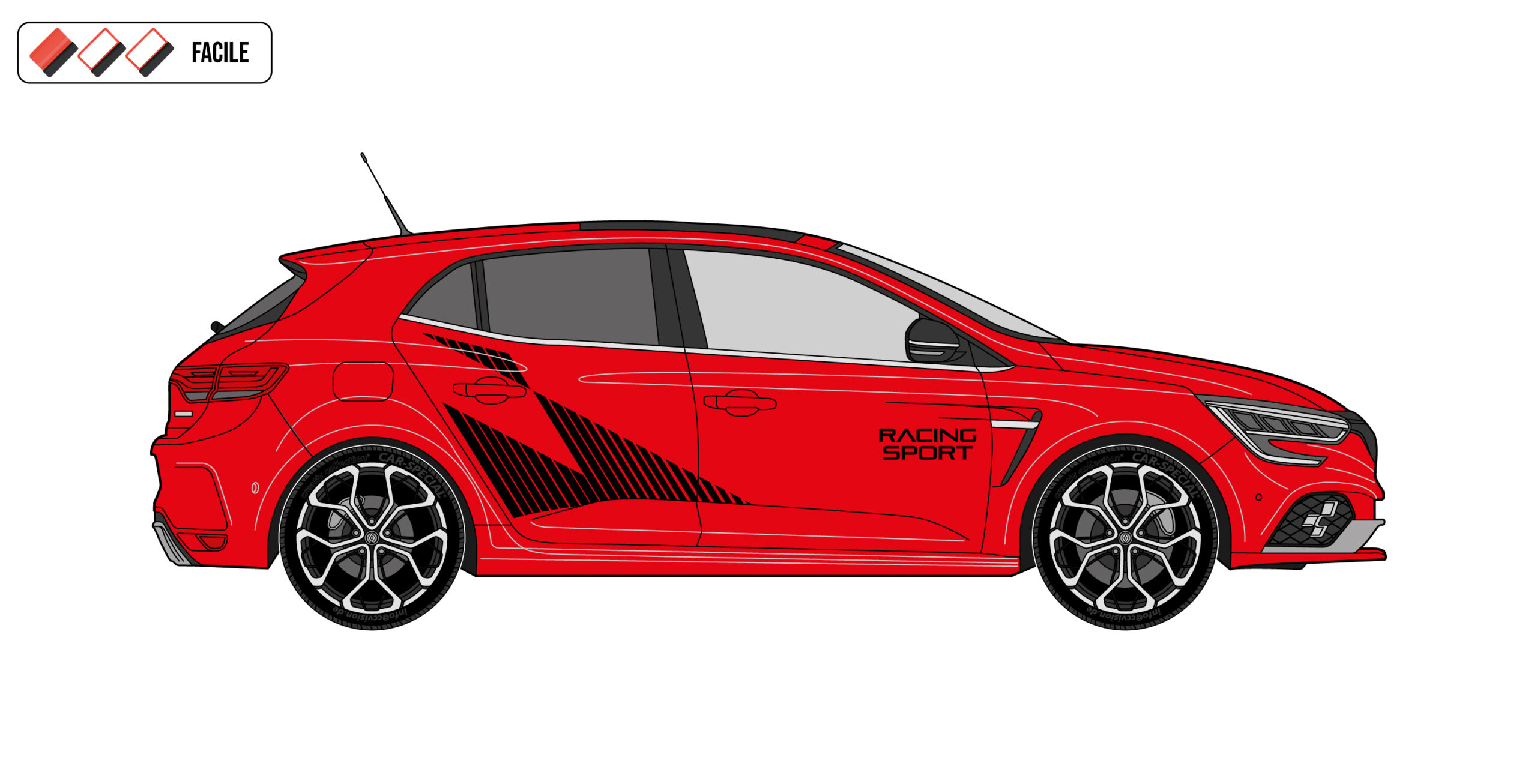 RMEG4RSTRAME3D2 Envie de transformer ta Mégane en vraie sportive ? Le Kit Stickers Latéraux Mégane Trophy est pensé pour donner un style racing et ultra dynamique.