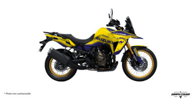 Kit déco V-Strom 800 Dakar au style rallye-raid, inspiré du désert, personnalisable pour sublimer le look aventure de votre Suzuki.