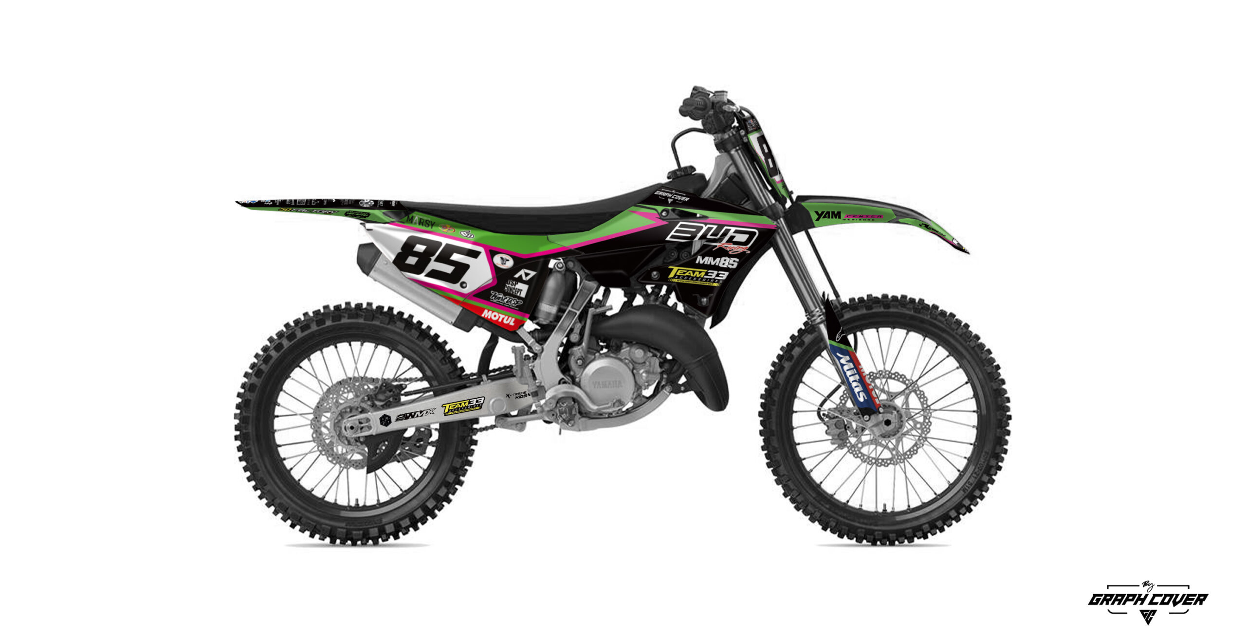 Le Kit déco Yamaha YZ 125 TL85 s’inspire directement de l’univers de la compétition et du parcours de Tim Lopes, jeune espoir du motocross français.