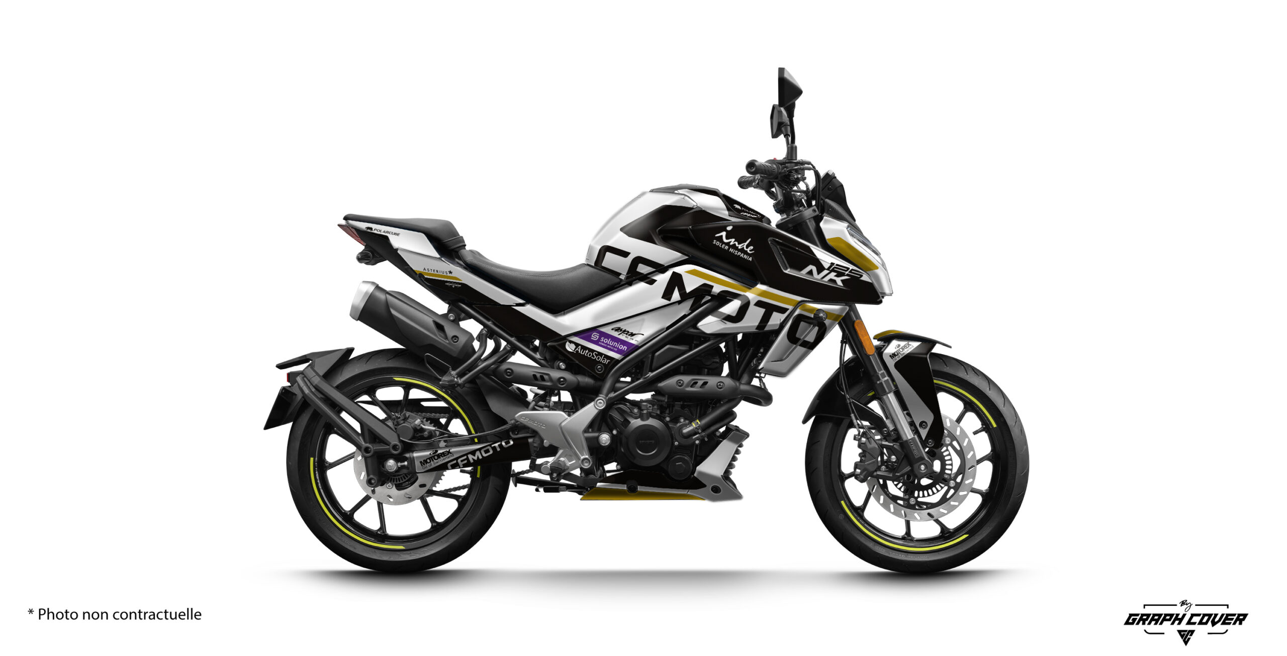 Le Kit déco NK 125 Cf Moto GP3 apporte un style sportif affirmé à la CF Moto 125 NK. Grâce à ses lignes dynamiques, ce design transforme la moto.