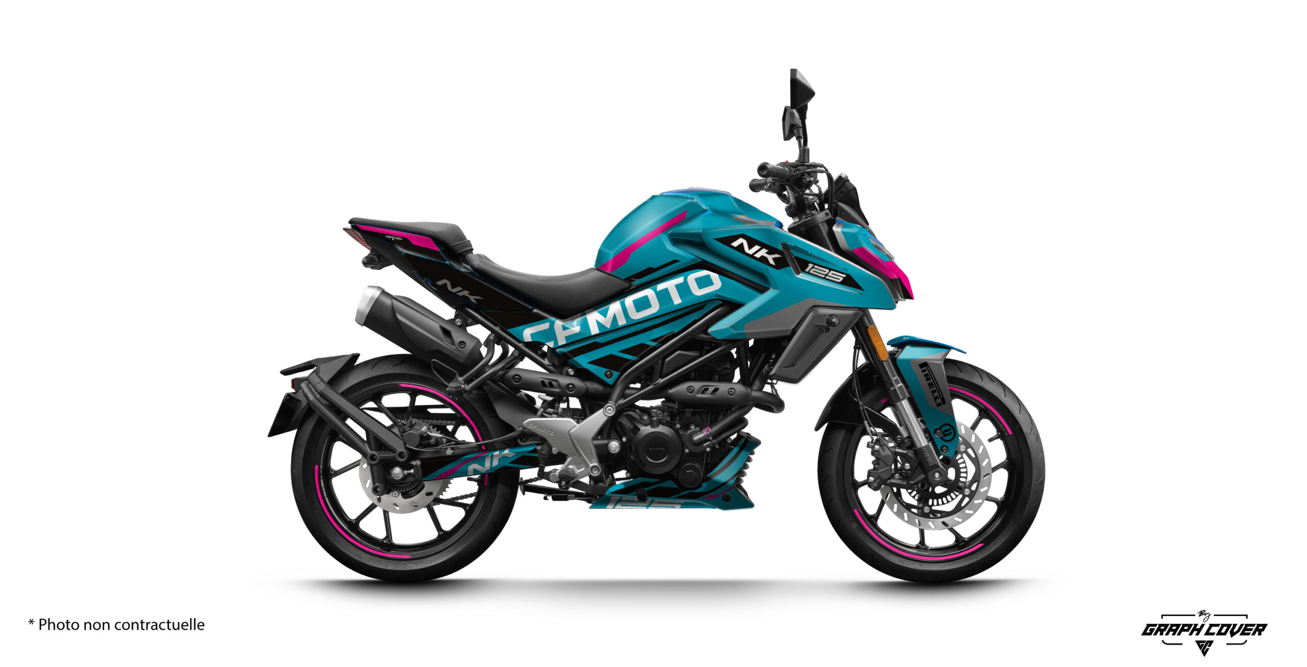 CFMoto-125-NK-2025+-RECA-Turqoise-3D Kit déco CF Moto 125 NK design Reca : style moderne et agressif, personnalisation complète, choix des couleurs, vinyles et finitions pour un look unique.