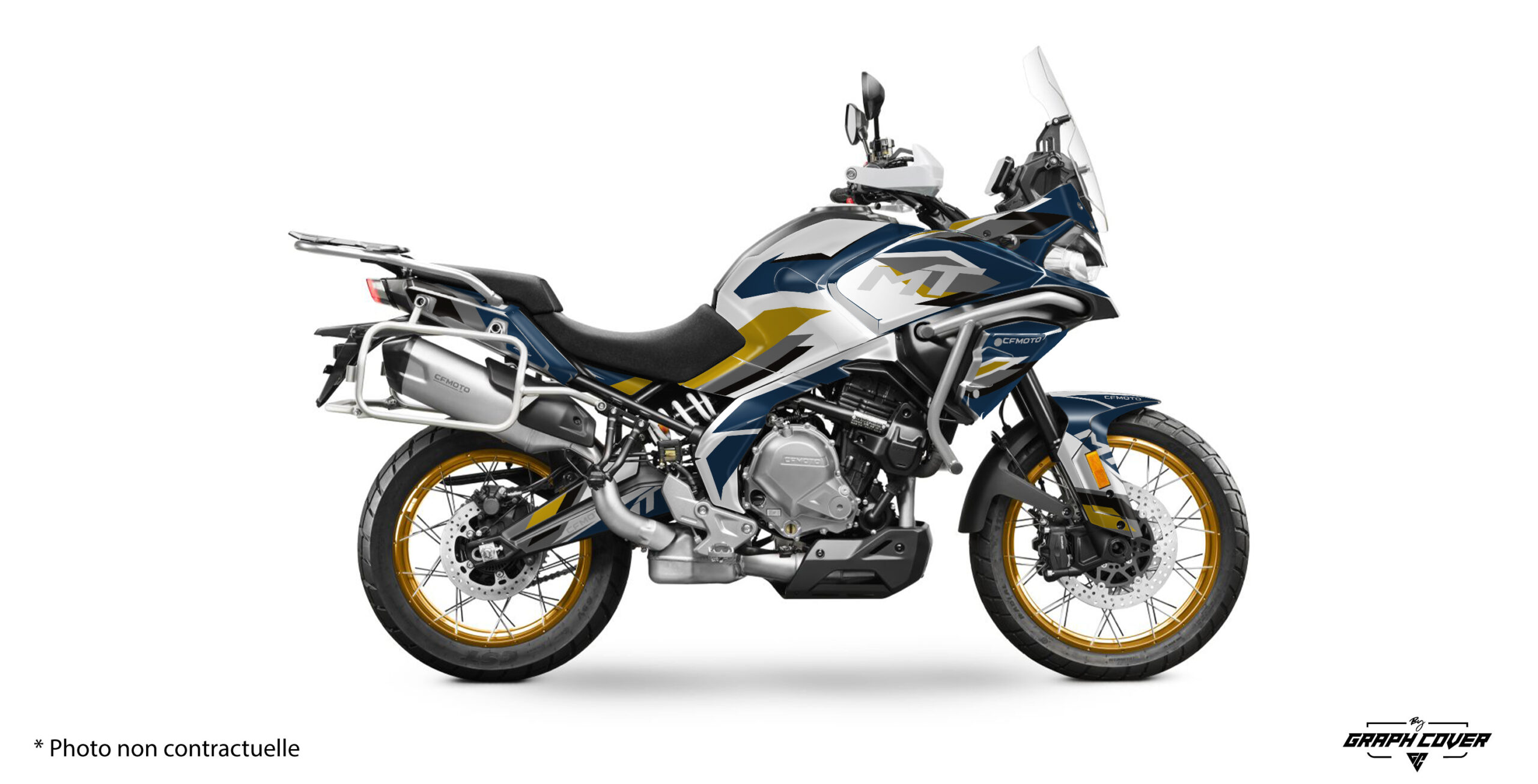 Kit déco CfMoto 700MT design Alpha. Personnalisez votre moto avec un kit complet, options sur mesure, vinyle premium et finitions mat, chrome ou effet 3D.