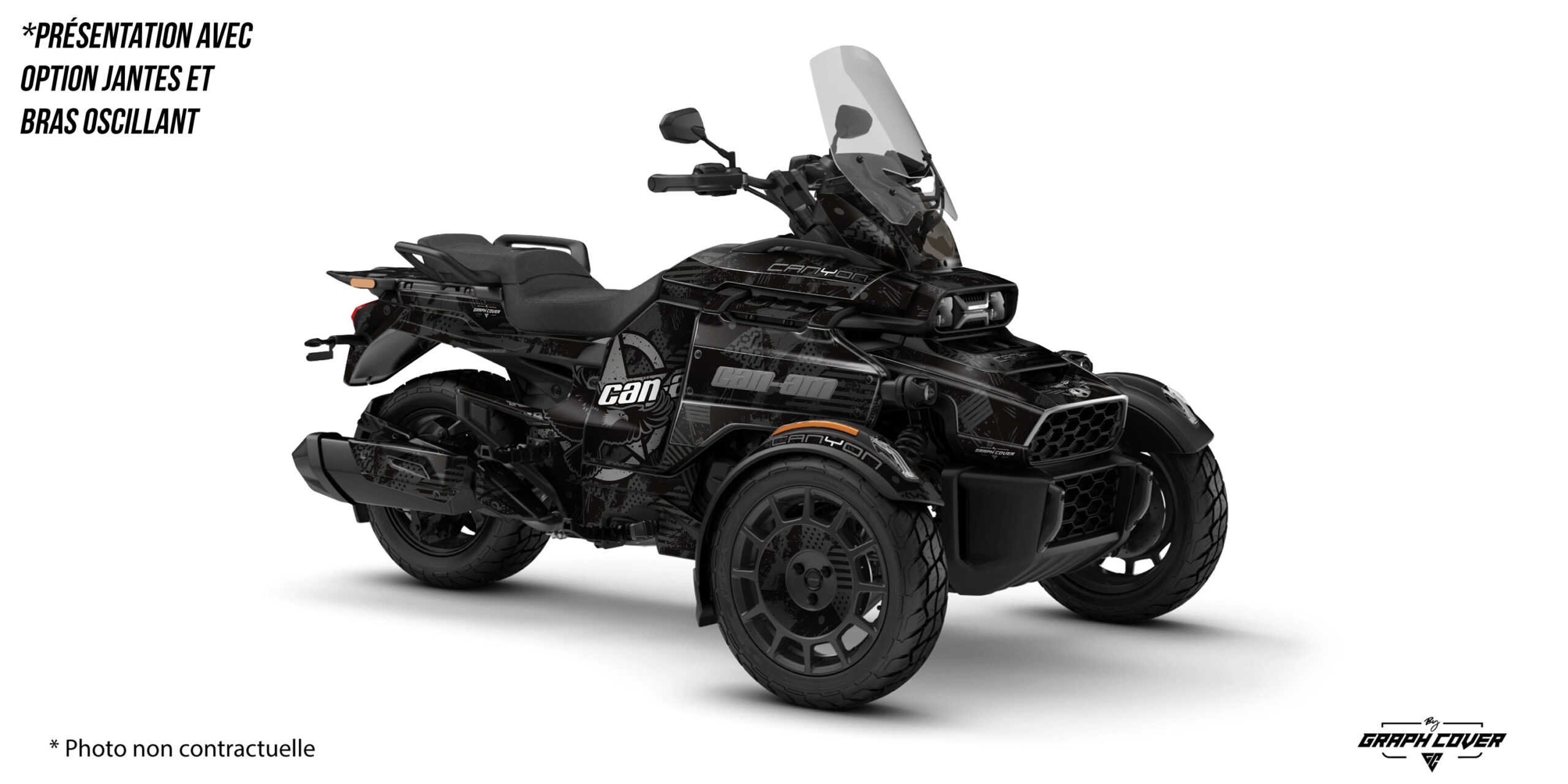 kit-déco-Can-AM-Spyder-Canyon-RT---25+-Assault-Noir-3D Kit déco Can-Am Canyon design Assault. Personnalisez votre 3 roues avec un kit complet, vinyle premium et finitions au choix pour un style off-road unique.