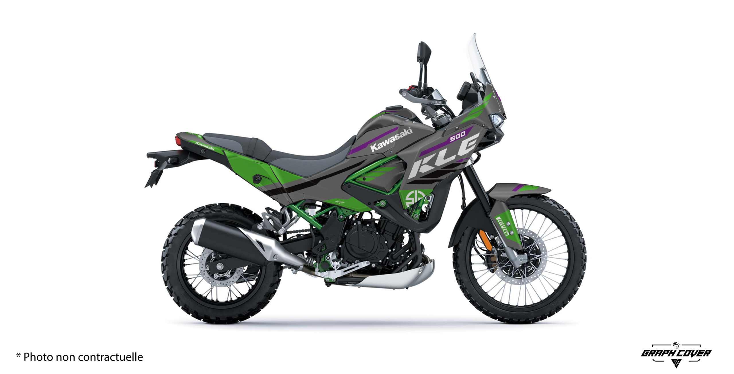 Kit-déco-Kawasaki-KLE-500-26+-Reca-Gris-3D Kit déco KLE500 design Reca pour Kawasaki KLE 500. Disponible en version Light ou Full, personnalisable avec nom, numéro, couleurs et logos. Fabrication française sur vinyle premium haute résistance.