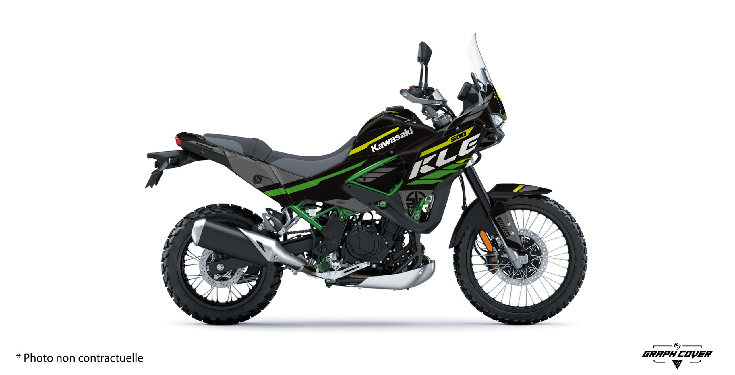 Kit-déco-Kawasaki-KLE-500-26+-Reca-Noir-3D Kit déco KLE500 design Reca pour Kawasaki KLE 500. Disponible en version Light ou Full, personnalisable avec nom, numéro, couleurs et logos. Fabrication française sur vinyle premium haute résistance.