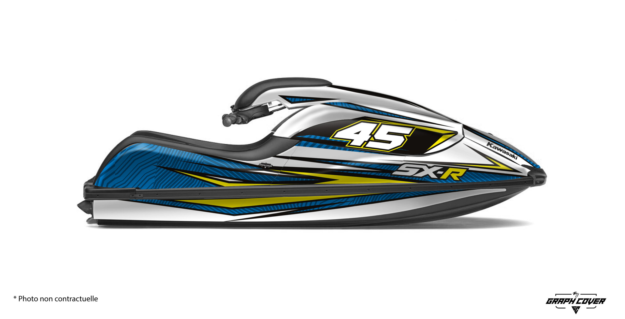 Kit-déco-JET-SKI-Kawasaki-SXR-800-Space-Bleu-Jaune-3D Kit déco SX-R 800 Space fabriqué en France. Personnalisez votre Kawasaki avec un vinyle premium haute résistance et de nombreuses options.
