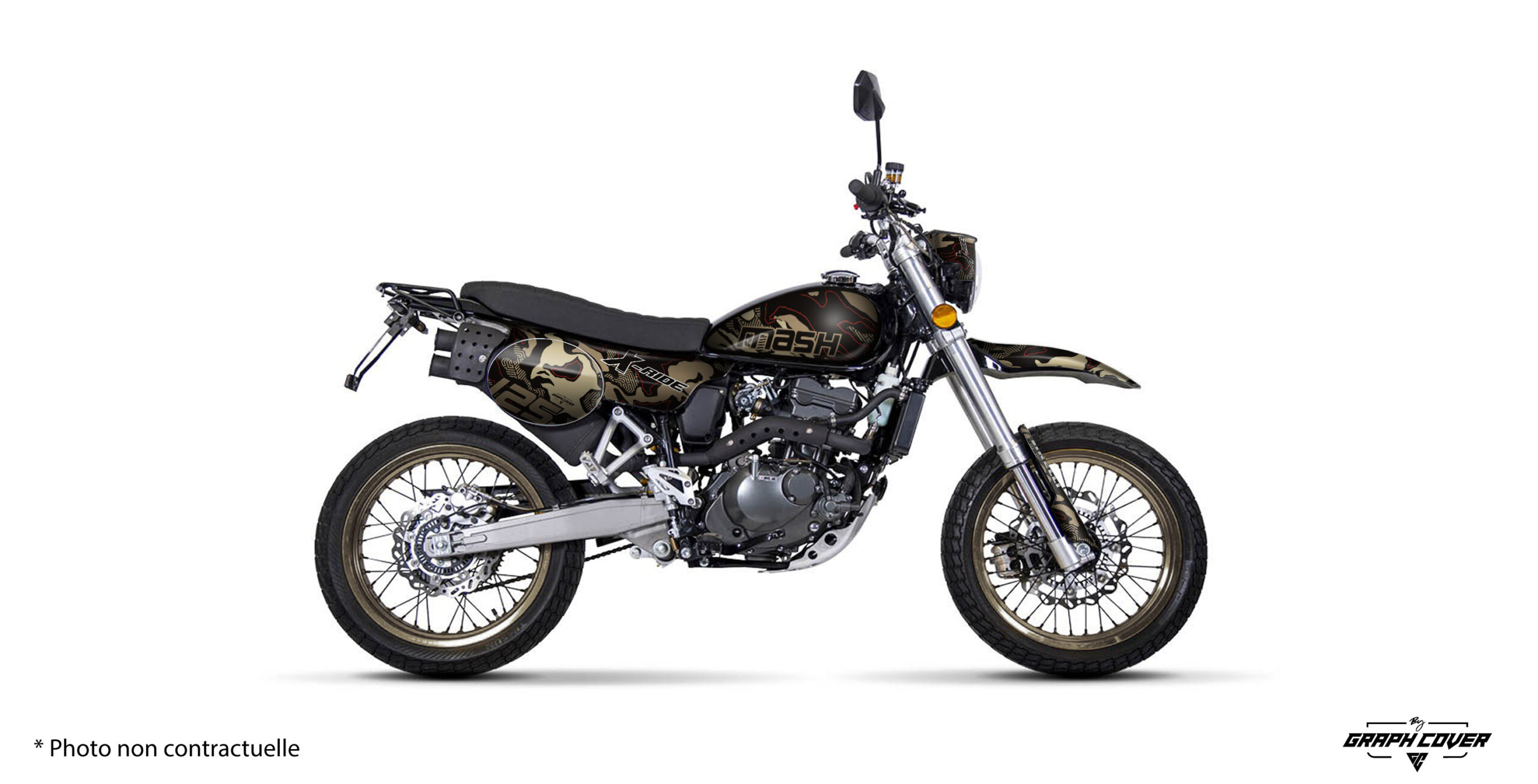 Stickers X-Ride 125 Camo : découvrez 4 coloris camouflage, personnalisez votre kit déco Mash et profitez d'une fabrication française sur mesure.