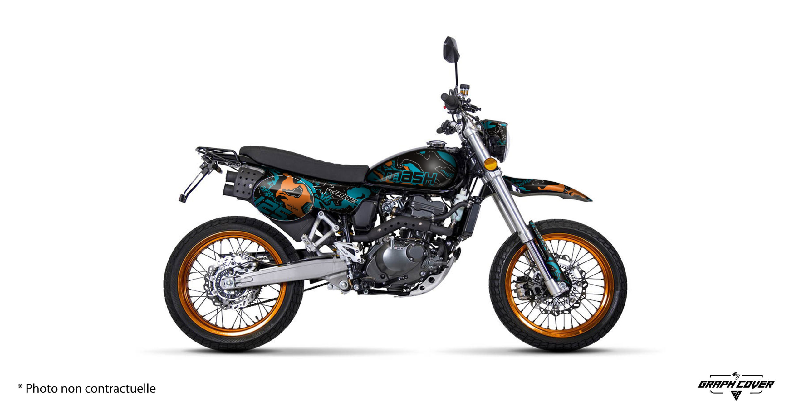 Stickers X-Ride 125 Camo turquoise et orange – Décoration Mash personnalisée
